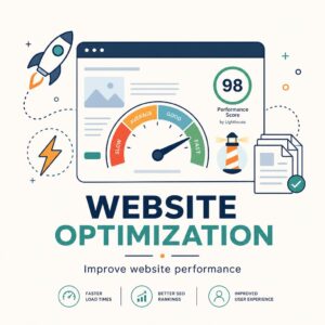 Website speed optimization service cover showing a Lighthouse performance score of 98 and a speed gauge