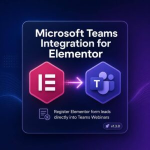 Microsoft Teams Integration for Elementor plugin cover with Elementor and Teams logos connected by an arrow