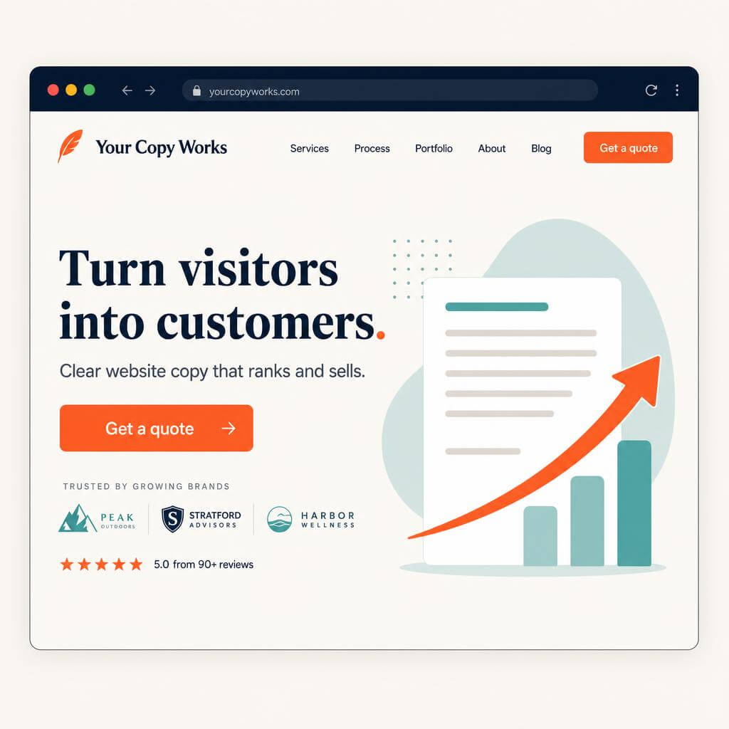 Finished website homepage hero with strong headline and call-to-action button after copywriting